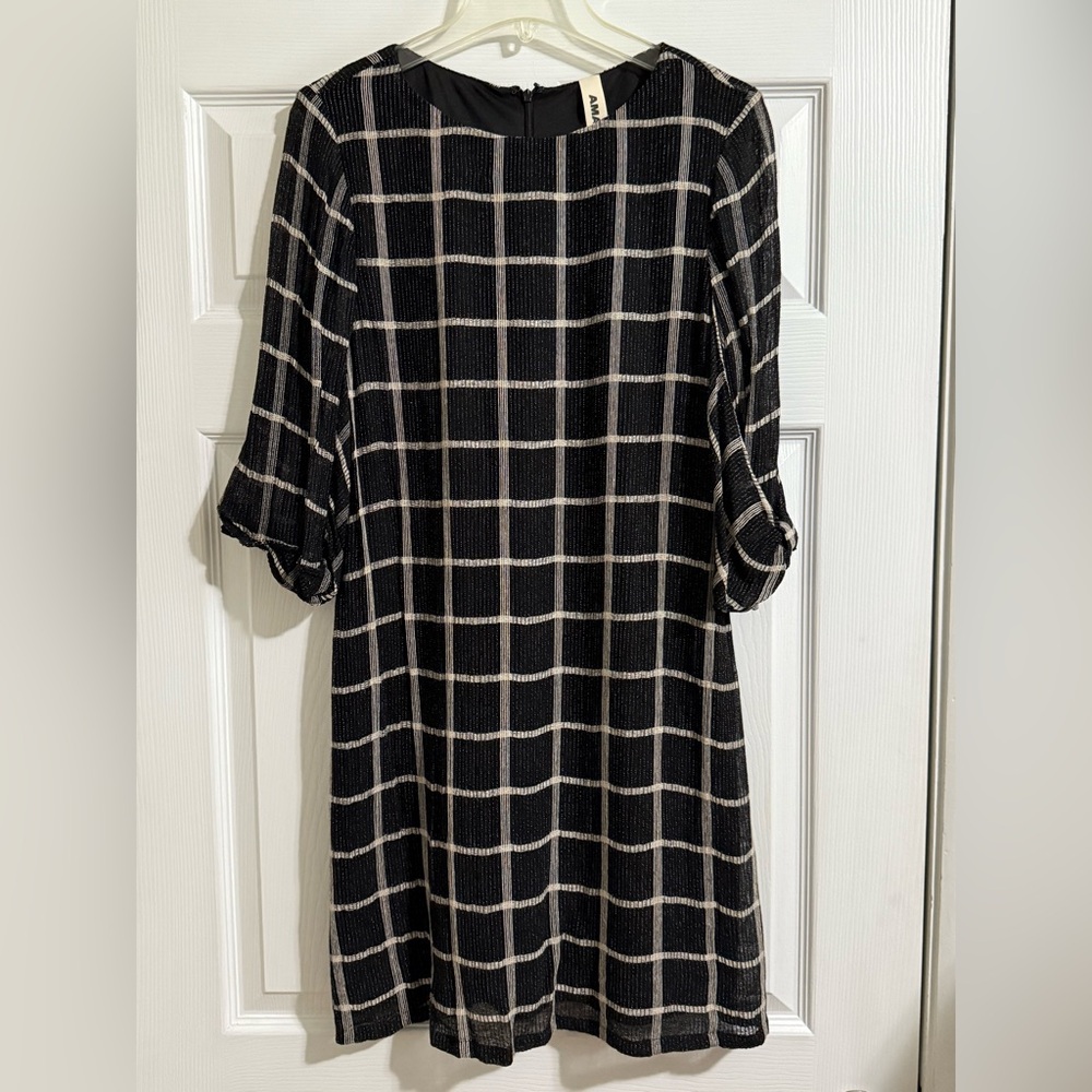Amadi Windowpane Black and White Dress - Medium - NWOT
